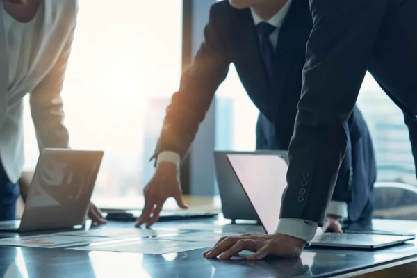 Professionals collaborating in a workplace setting