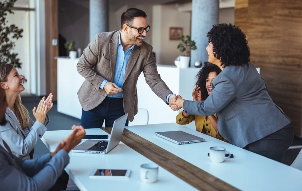 Professionals collaborating in a modern office